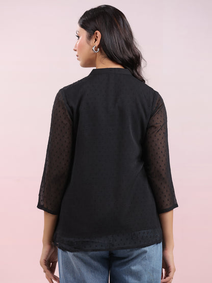 Janasya Dark Dobby Chiffon Solid Regular Top - Distacart