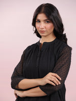Thumbnail for Janasya Dark Dobby Chiffon Solid Regular Top