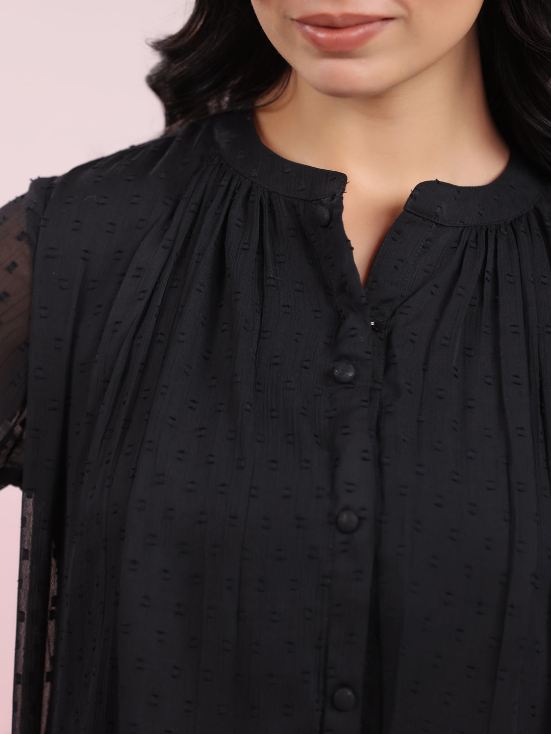 Janasya Dark Dobby Chiffon Solid Regular Top - Distacart