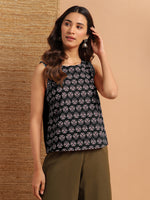 Thumbnail for Janasya Dark Cotton Floral Regular Top