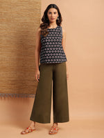 Thumbnail for Janasya Dark Cotton Floral Regular Top