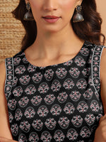 Thumbnail for Janasya Dark Cotton Floral Regular Top