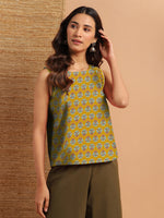 Thumbnail for Janasya Dark Cotton Floral Straight Top