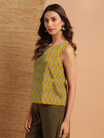 Thumbnail for Janasya Dark Cotton Floral Straight Top