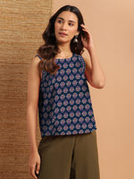 Thumbnail for Janasya Dark Cotton Floral Straight Top