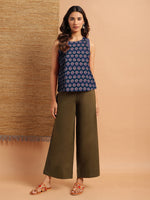 Thumbnail for Janasya Dark Cotton Floral Straight Top