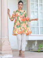 Thumbnail for Janasya Bright Cotton Floral A-Line Tunic