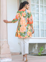 Thumbnail for Janasya Bright Cotton Floral A-Line Tunic
