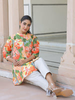 Thumbnail for Janasya Bright Cotton Floral A-Line Tunic