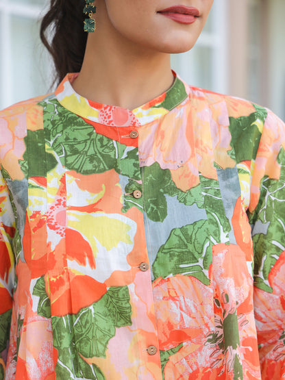 Janasya Bright Cotton Floral A-Line Tunic - Distacart