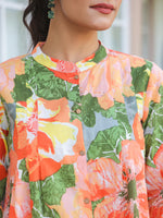 Thumbnail for Janasya Bright Cotton Floral A-Line Tunic