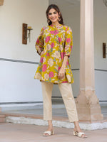 Thumbnail for Janasya Bright Cotton Floral A-Line Tunic