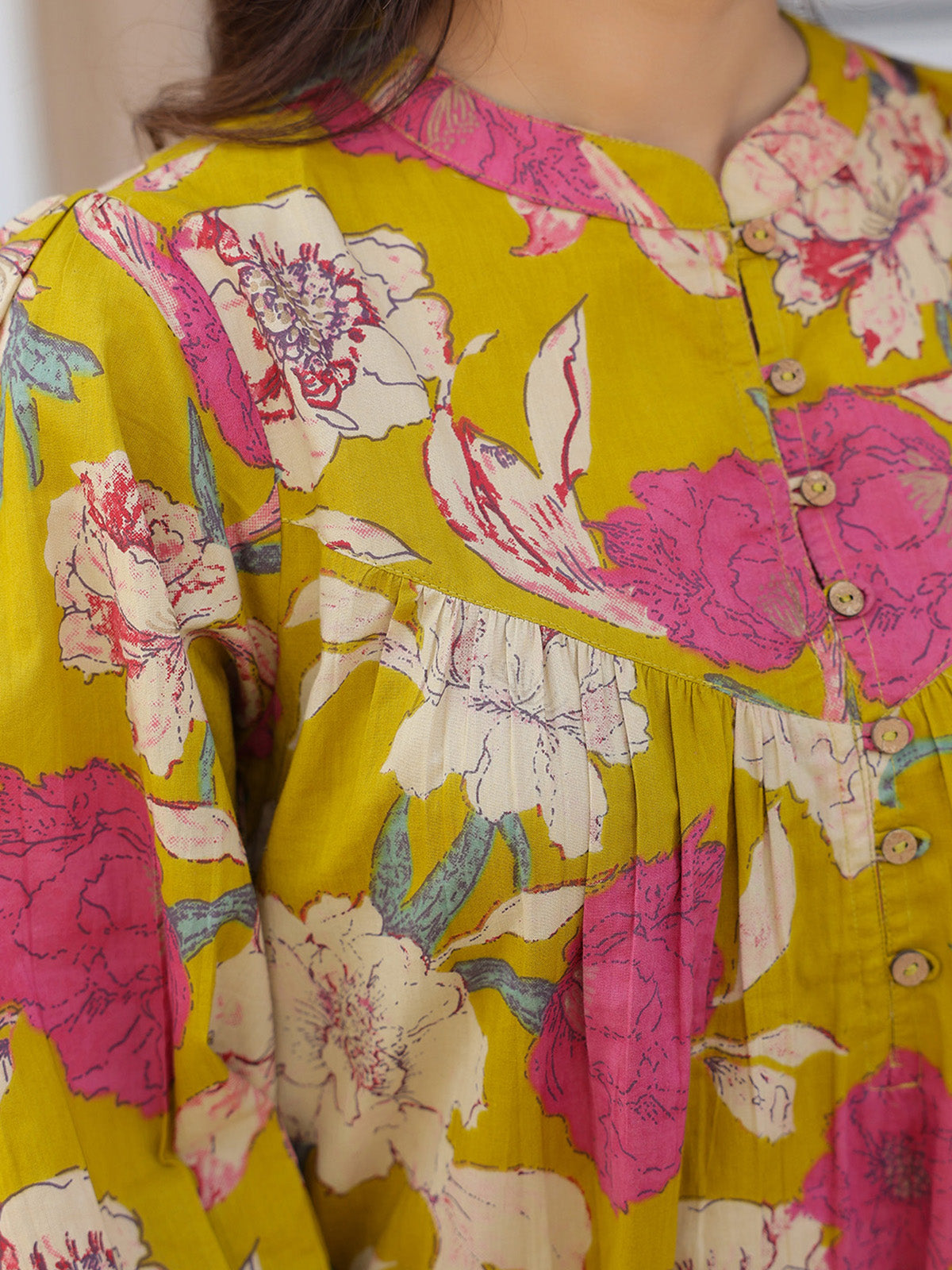 Janasya Bright Cotton Floral A-Line Tunic
