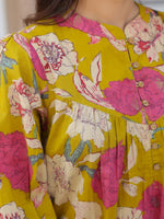 Thumbnail for Janasya Bright Cotton Floral A-Line Tunic