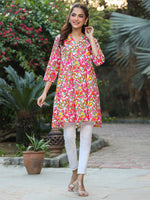 Thumbnail for Janasya Bright Cotton Floral A-Line Tunic