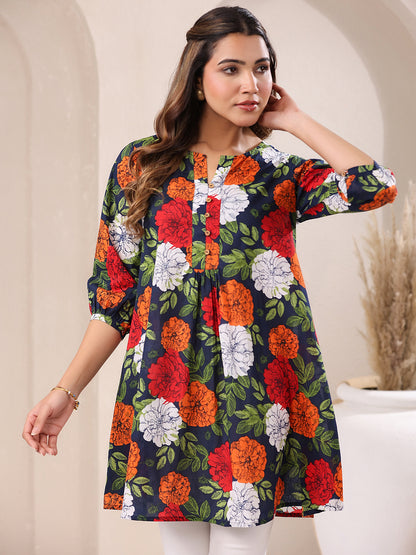 Janasya Bright Cotton Floral A-Line Tunic - Distacart