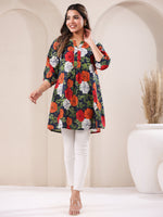 Thumbnail for Janasya Bright Cotton Floral A-Line Tunic