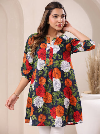 Janasya Bright Cotton Floral A-Line Tunic