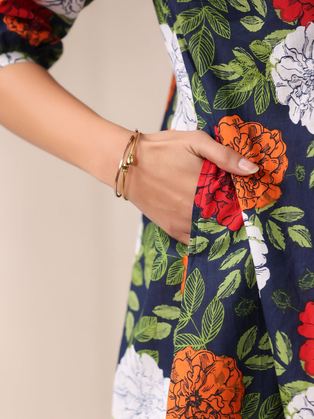 Janasya Bright Cotton Floral A-Line Tunic