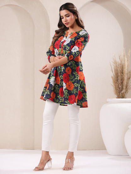 Janasya Bright Cotton Floral A-Line Tunic - Distacart