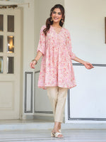 Thumbnail for Janasya Light Georgette Floral Gathering Tunic
