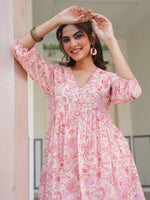 Thumbnail for Janasya Light Georgette Floral Gathering Tunic