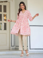 Thumbnail for Janasya Light Georgette Floral Gathering Tunic
