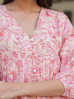 Thumbnail for Janasya Light Georgette Floral Gathering Tunic