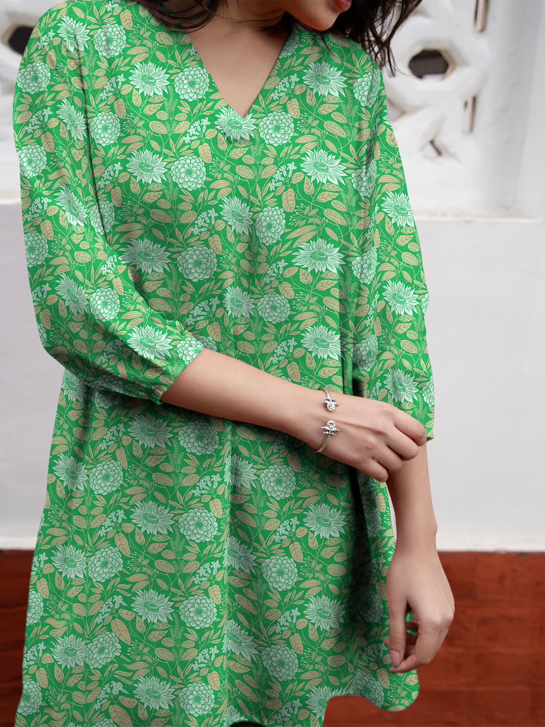 Janasya Dark Georgette Floral A-Line Tunic - Distacart
