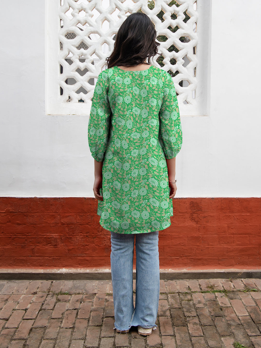 Janasya Dark Georgette Floral A-Line Tunic - Distacart