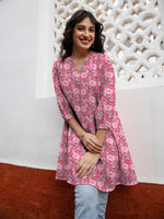 Thumbnail for Janasya Dark Georgette Floral A-Line Tunic