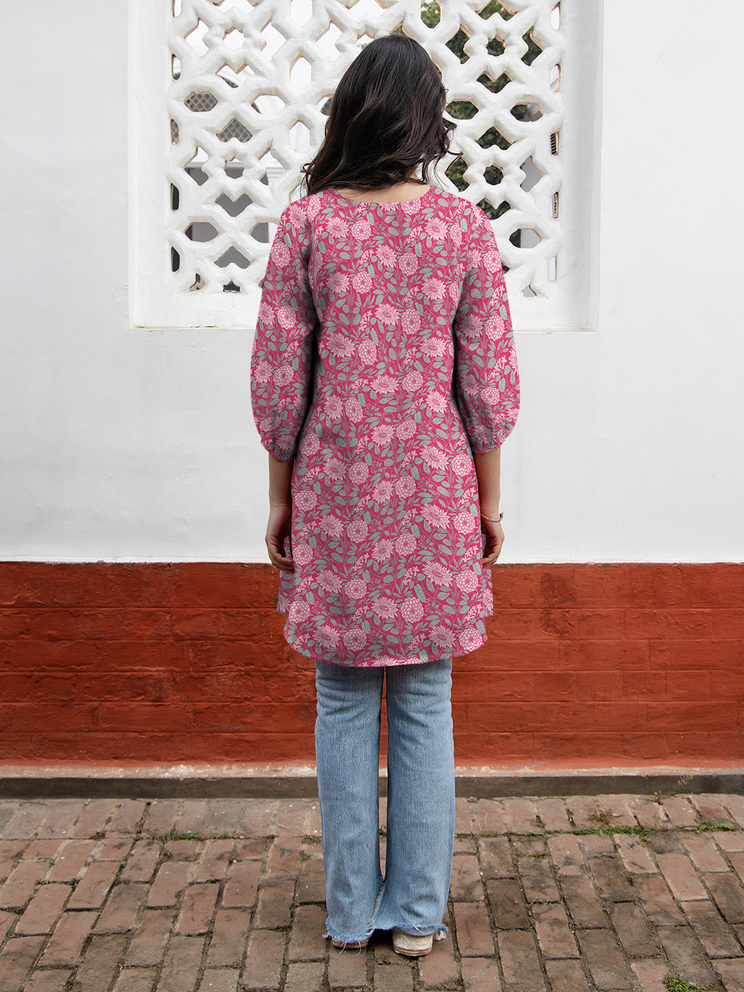Janasya Dark Georgette Floral A-Line Tunic - Distacart