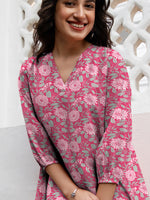 Thumbnail for Janasya Dark Georgette Floral A-Line Tunic