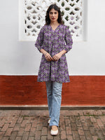 Thumbnail for Janasya Dark Georgette Floral A-Line Tunic