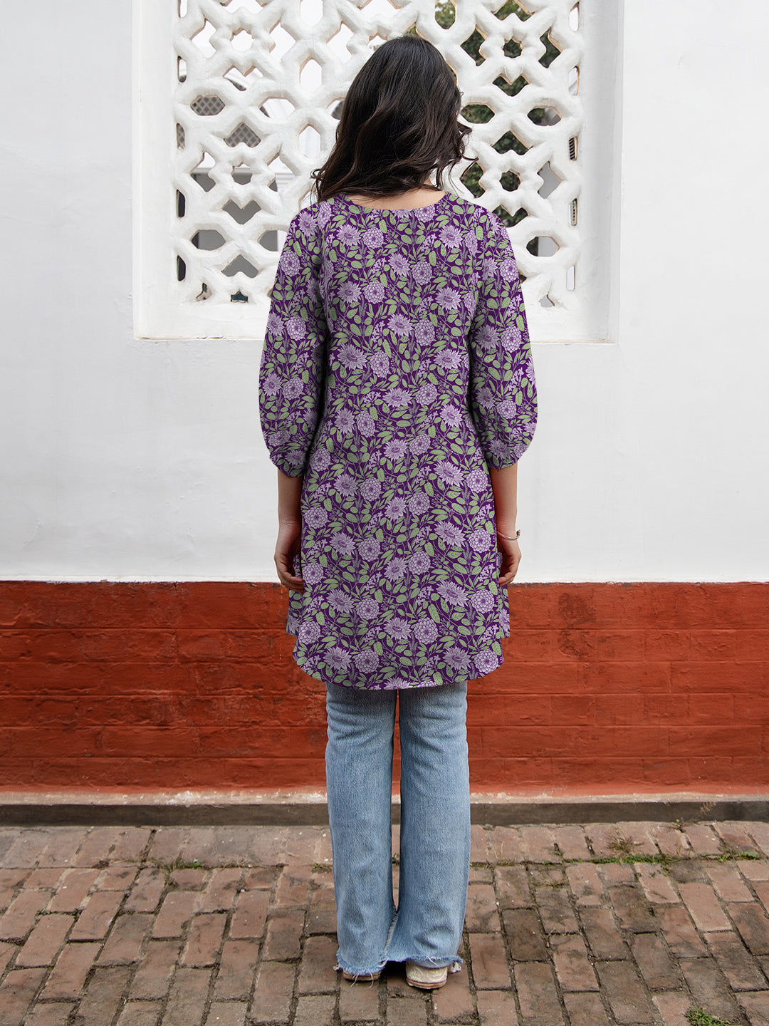 Janasya Dark Georgette Floral A-Line Tunic