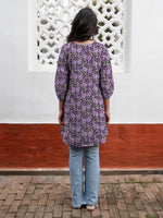 Thumbnail for Janasya Dark Georgette Floral A-Line Tunic