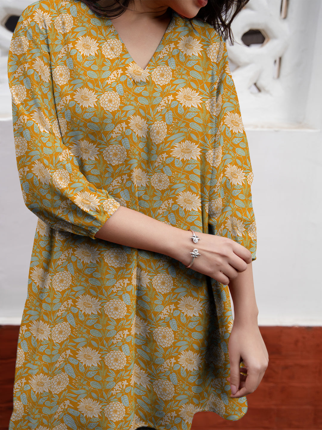 Janasya Dark Georgette Floral A-Line Tunic - Distacart