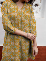 Thumbnail for Janasya Dark Georgette Floral A-Line Tunic