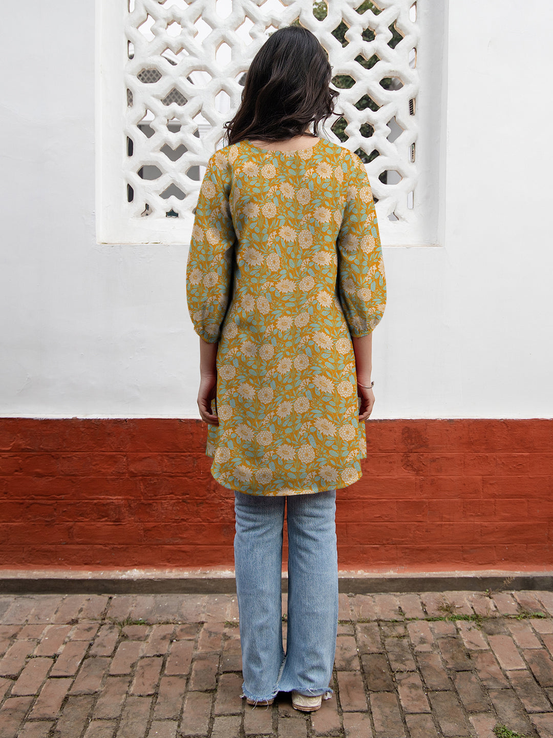 Janasya Dark Georgette Floral A-Line Tunic