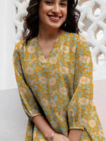 Thumbnail for Janasya Dark Georgette Floral A-Line Tunic