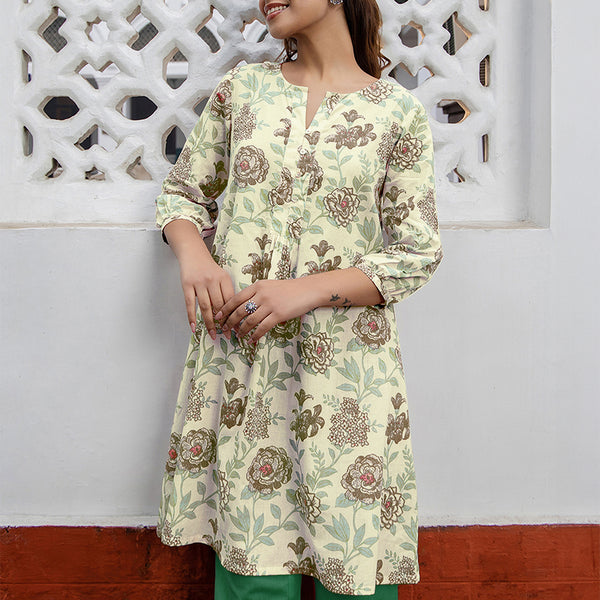 Janasya Light Cotton Floral A-Line Tunic