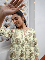 Thumbnail for Janasya Light Cotton Floral A-Line Tunic