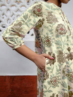 Thumbnail for Janasya Light Cotton Floral A-Line Tunic