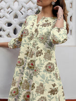 Thumbnail for Janasya Light Cotton Floral A-Line Tunic