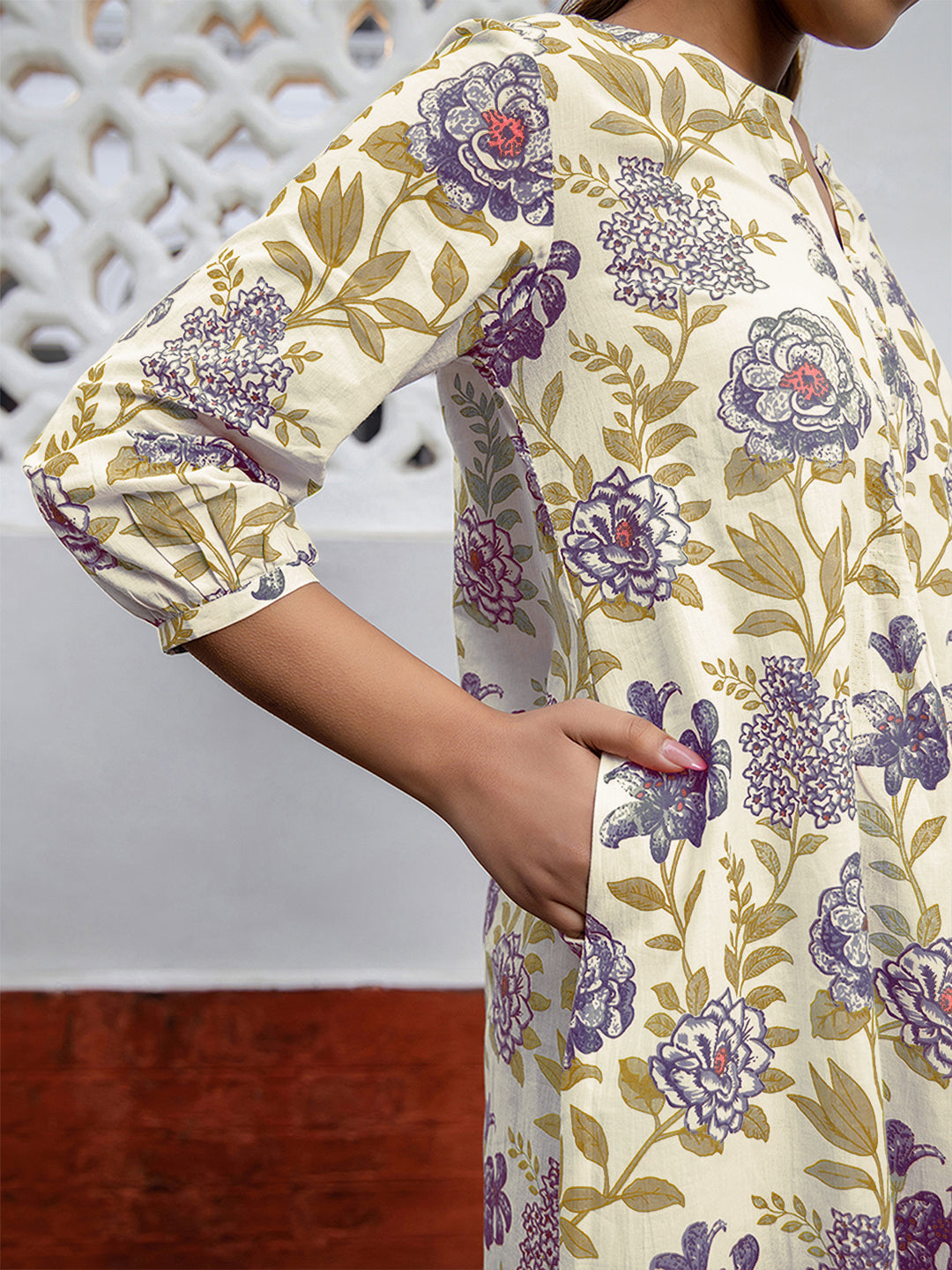 Janasya Light Cotton Floral A-Line Tunic