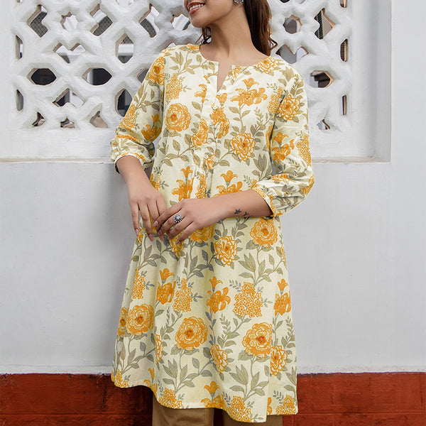 Janasya Light Cotton Floral A-Line Tunic