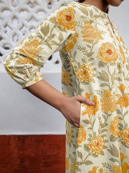 Janasya Light Cotton Floral A-Line Tunic - Distacart