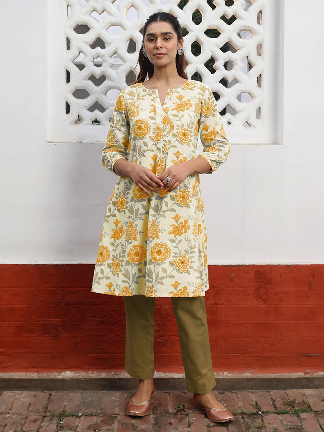 Janasya Light Cotton Floral A-Line Tunic - Distacart
