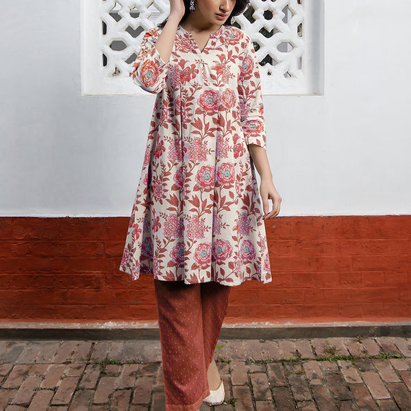 Janasya Light Cotton Floral A-Line Tunic