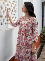 Thumbnail for Janasya Light Cotton Floral A-Line Tunic